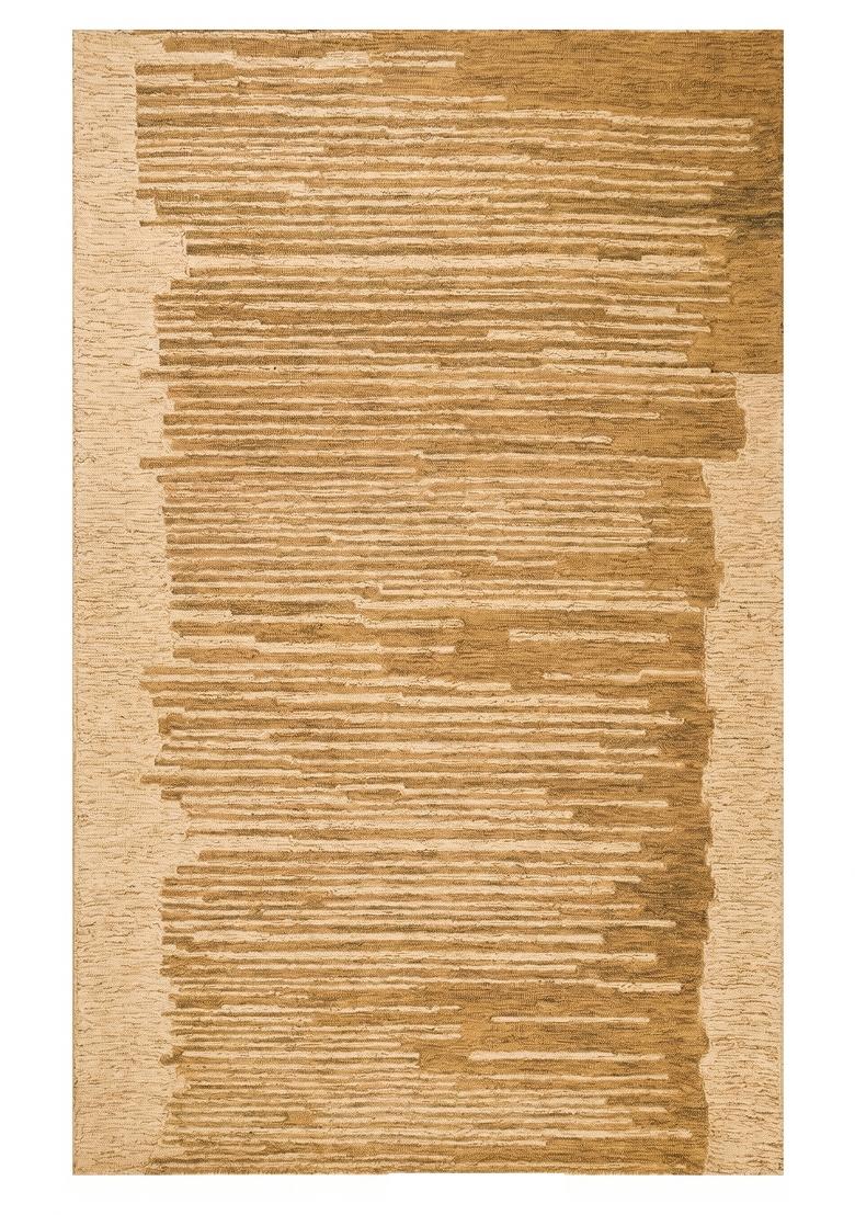 Saffron Rugs Hand Tufted Tan Striped Contemporary Rectangular Wool Area Rug - Indya
