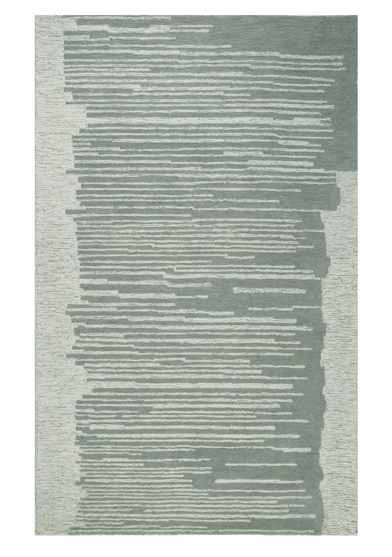 Saffron Rugs Hand Tufted Sage Green Striped Contemporary Rectangular Wool Area Rug - Indya
