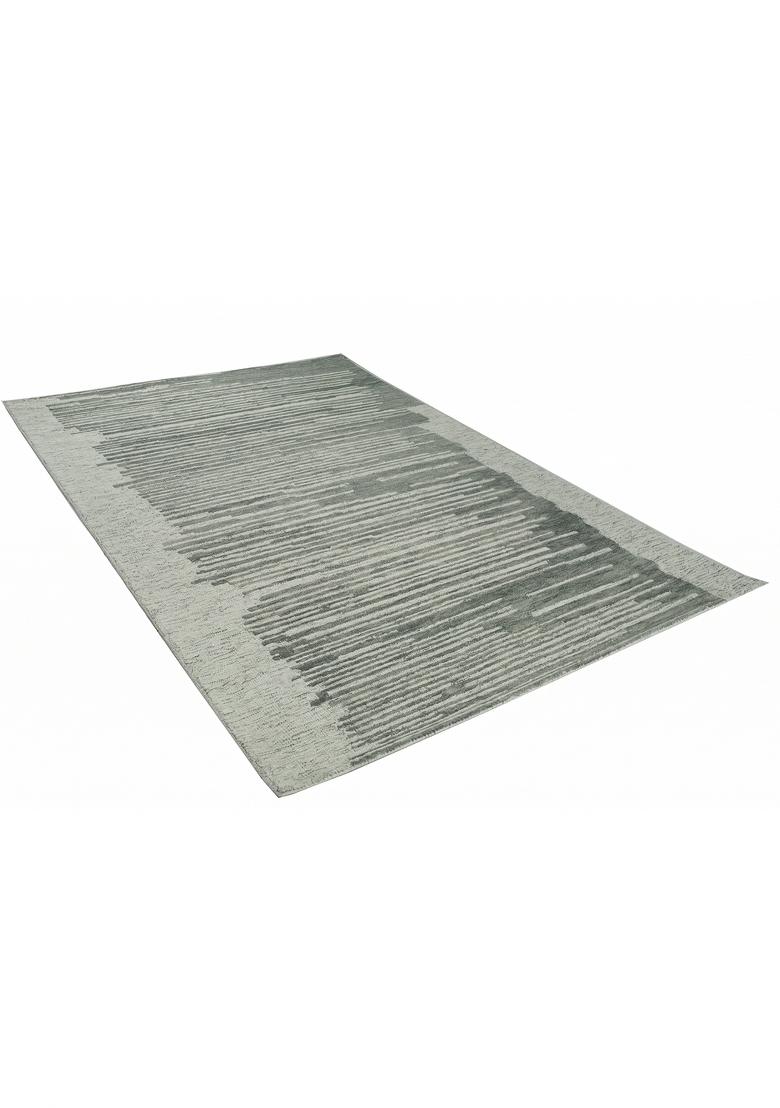Saffron Rugs Hand Tufted Sage Green Striped Contemporary Rectangular Wool Area Rug - Indya