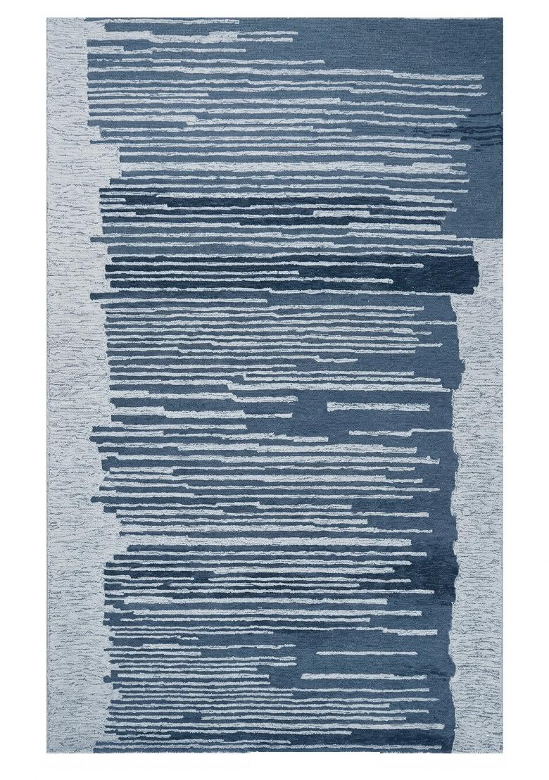 Saffron Rugs Hand Tufted Blue Striped Contemporary Rectangular Wool Area Rug - Indya