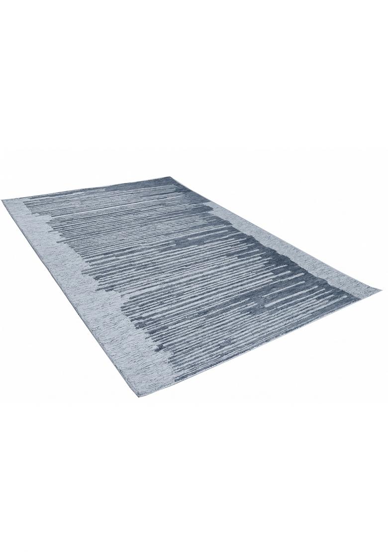 Saffron Rugs Hand Tufted Blue Striped Contemporary Rectangular Wool Area Rug - Indya