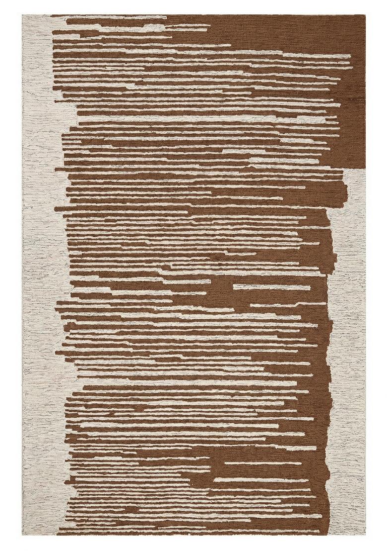 Saffron Rugs Hand Tufted Brown and Ivory Striped Contemporary Rectangular Wool Area Rug - Indya