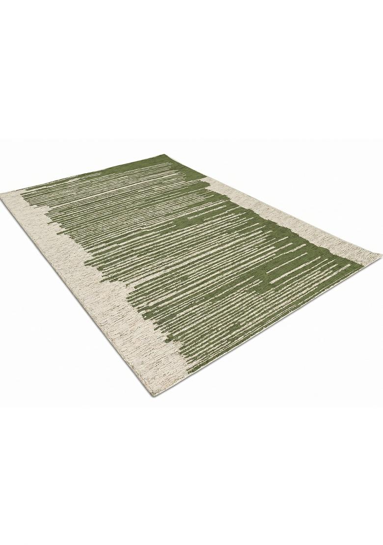 Saffron Rugs Hand Tufted Olive Green Striped Contemporary Rectangular Wool Area Rug - Indya