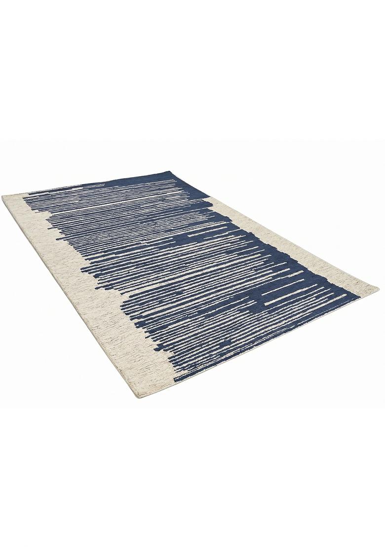 Saffron Rugs Hand Tufted Navy Blue Striped Contemporary Rectangular Wool Area Rug - Indya