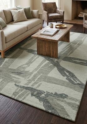 Saffron Rugs Hand Tufted Sage Grey Green  Contemporary Rectangular Wool Area Rug