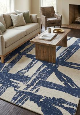 Saffron Rugs Hand Tufted Navy Blue  Contemporary Rectangular Wool Area Rug