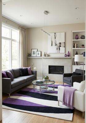Saffron Rugs Hand Tufted Multicolor Purple Black White Swirls Modern Rectangular Wool Area Rug