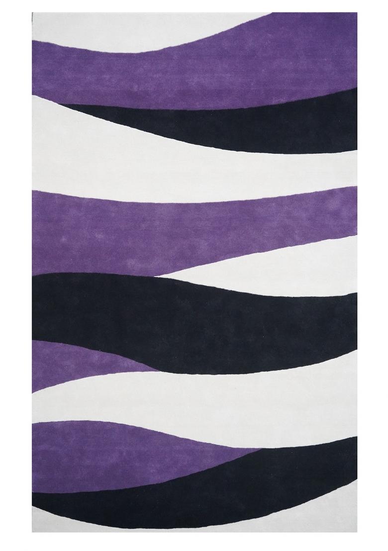 Saffron Rugs Hand Tufted Multicolor Purple Black White Swirls Modern Rectangular Wool Area Rug - Indya