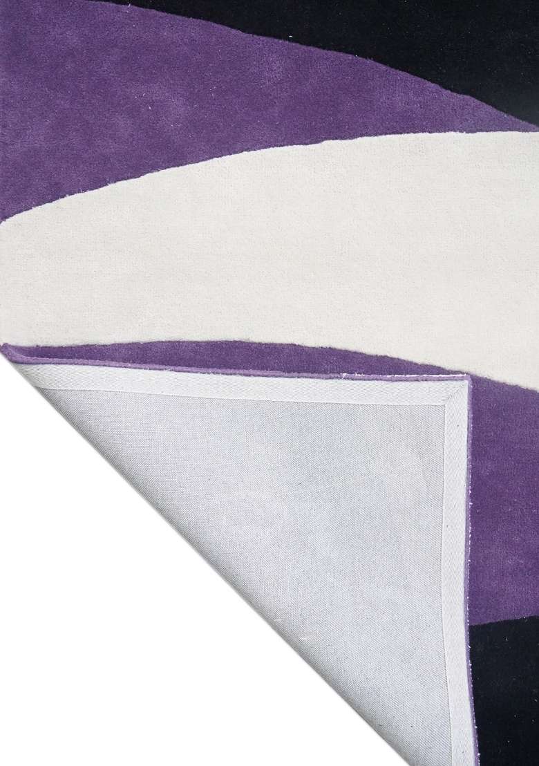 100% Wool Handmade Multicolor Purple Black White Rug | Modern Swirls Carpet With Cotton Backing For Living Room - Indya