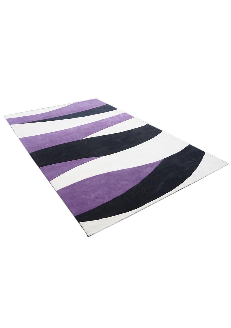 Saffron Rugs Hand Tufted Multicolor Purple Black White Swirls Modern Rectangular Wool Area Rug - Indya