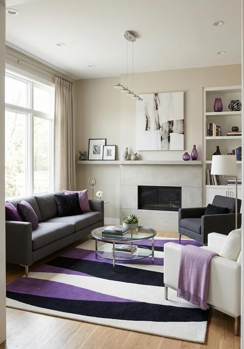 Saffron Rugs Hand Tufted Multicolor Purple Black White Swirls Modern Rectangular Wool Area Rug
