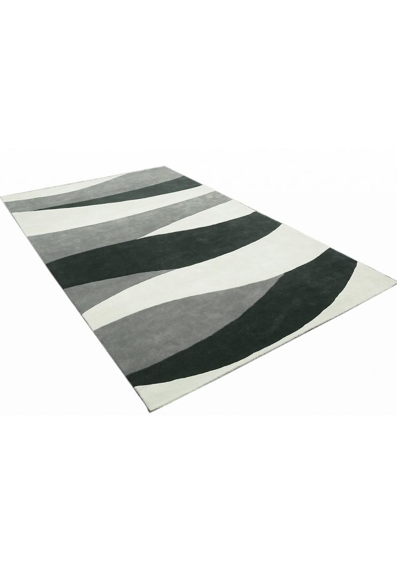 Saffron Rugs Hand Tufted Grey Swirls Modern Rectangular Wool Area Rug - Indya