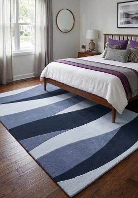 Saffron Rugs Hand Tufted Blue Grey Swirls Modern Rectangular Wool Area Rug