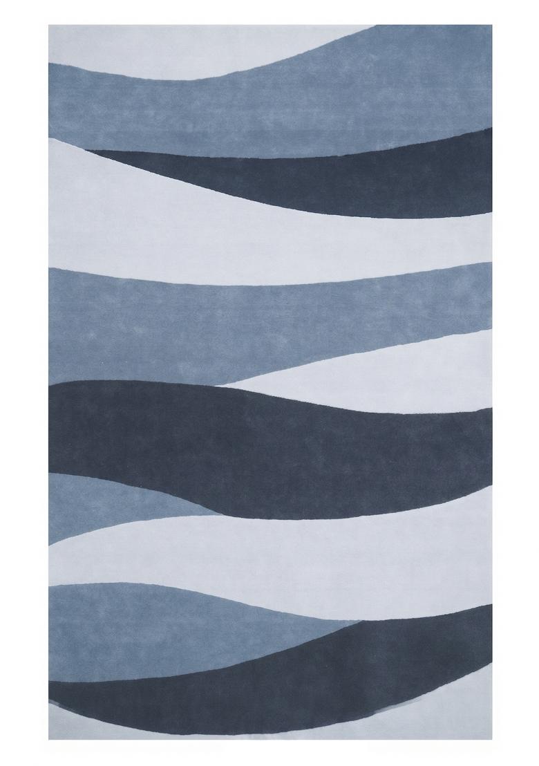 Saffron Rugs Hand Tufted Blue Grey Swirls Modern Rectangular Wool Area Rug - Indya