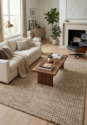 Saffron Rugs Hand Tufted Tan Brown Checkered Casual Rectangular Wool Area Rug