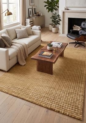 Saffron Rugs Hand Tufted Golden Yellow Checkered Casual Rectangular Wool Area Rug