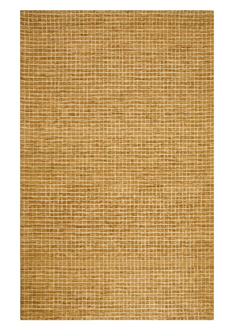Saffron Rugs Hand Tufted Golden Yellow Checkered Casual Rectangular Wool Area Rug - Indya