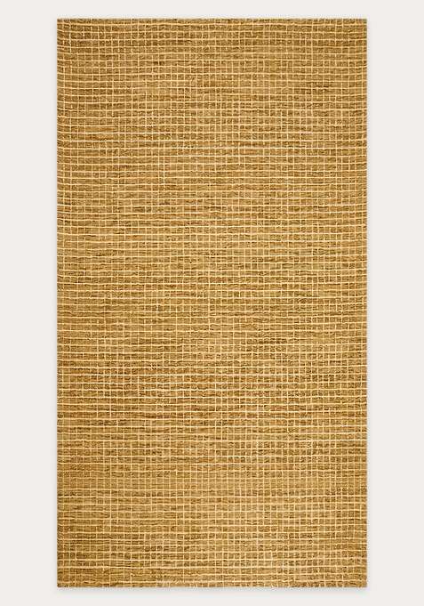 100% Wool Handmade Golden Yellow Rug | Casual Checkered Carpet With Cotton Backing For Living Room