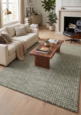 Saffron Rugs Hand Tufted Grey Checkered Casual Rectangular Wool Area Rug