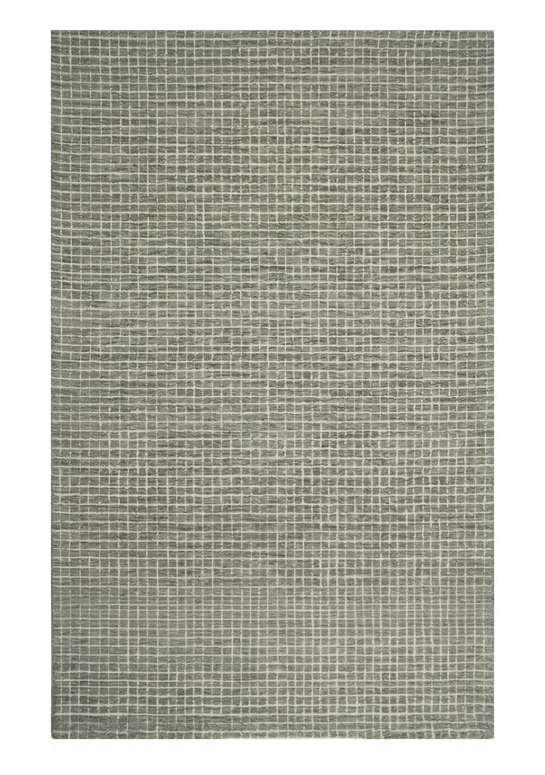 Saffron Rugs Hand Tufted Grey Checkered Casual Rectangular Wool Area Rug - Indya