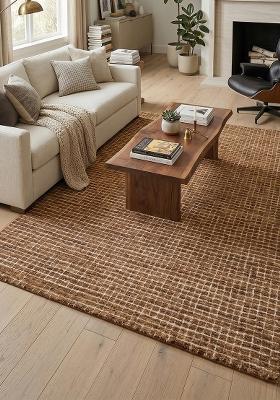 Saffron Rugs Hand Tufted Brown Checkered Casual Rectangular Wool Area Rug