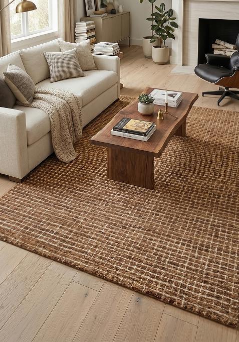 Saffron Rugs Hand Tufted Brown Checkered Casual Rectangular Wool Area Rug