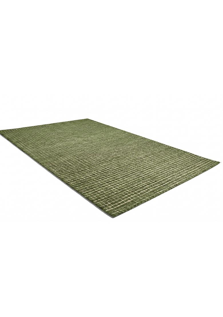 Saffron Rugs Hand Tufted Olive Green Checkered Casual Rectangular Wool Area Rug - Indya