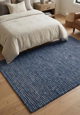 Saffron Rugs Hand Tufted Navy Blue Checkered Casual Rectangular Wool Area Rug