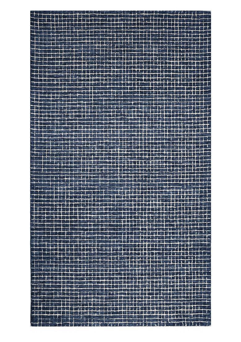 Saffron Rugs Hand Tufted Navy Blue Checkered Casual Rectangular Wool Area Rug - Indya