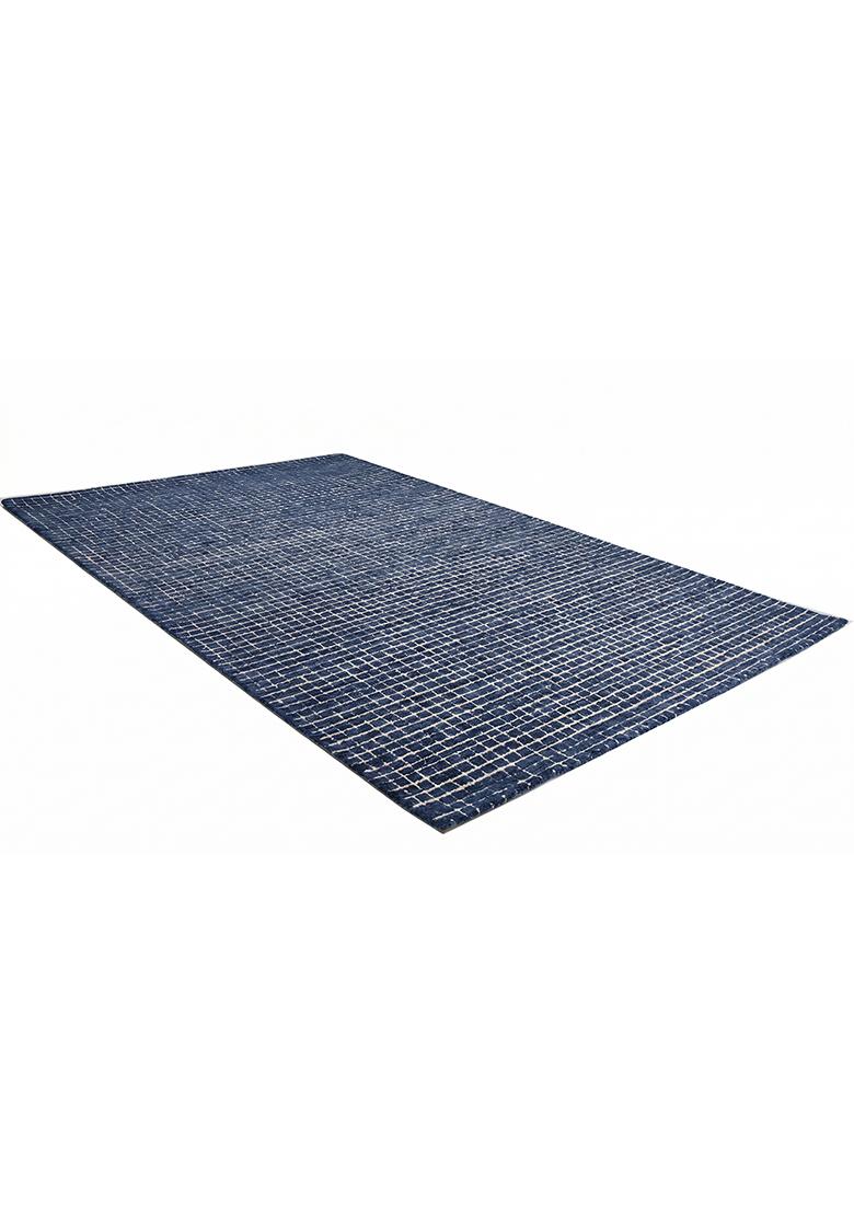Saffron Rugs Hand Tufted Navy Blue Checkered Casual Rectangular Wool Area Rug - Indya