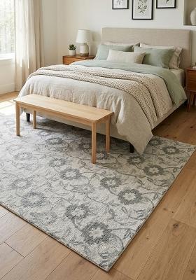 Saffron Rugs Hand Tufted Grey Floral Transitional Rectangular Wool Area Rug