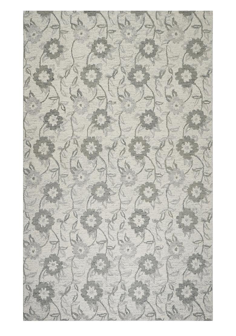 Saffron Rugs Hand Tufted Grey Floral Transitional Rectangular Wool Area Rug - Indya