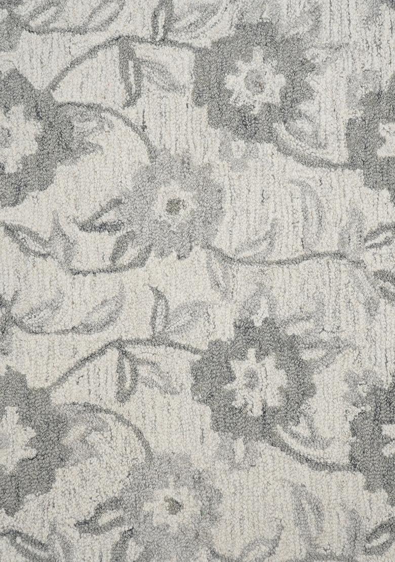 Saffron Rugs Hand Tufted Grey Floral Transitional Rectangular Wool Area Rug - Indya
