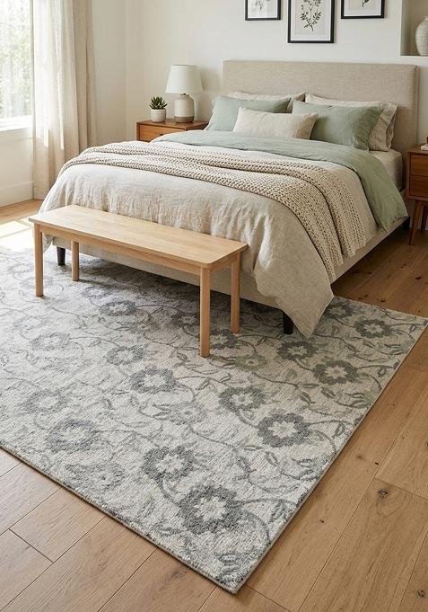 Saffron Rugs Hand Tufted Grey Floral Transitional Rectangular Wool Area Rug