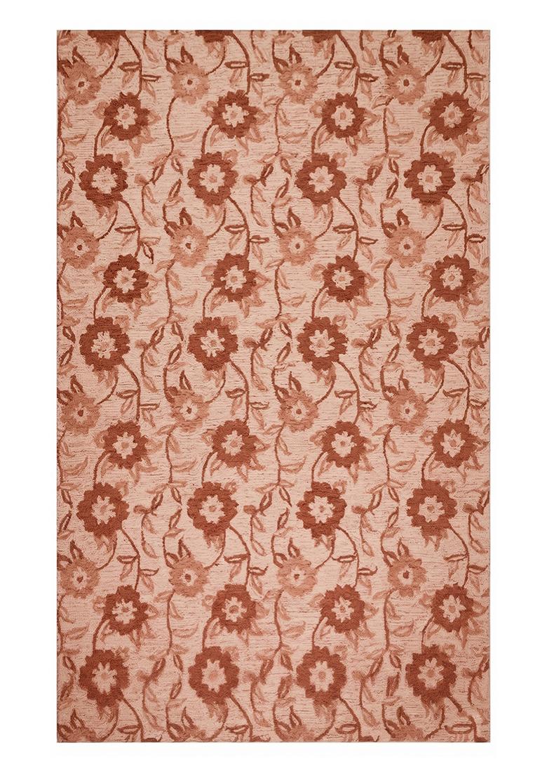 Saffron Rugs Hand Tufted Terracotta Floral Transitional Rectangular Wool Area Rug - Indya