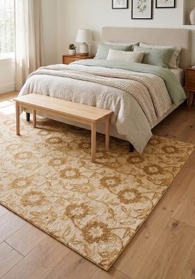 Saffron Rugs Hand Tufted Gold Floral Transitional Rectangular Wool Area Rug