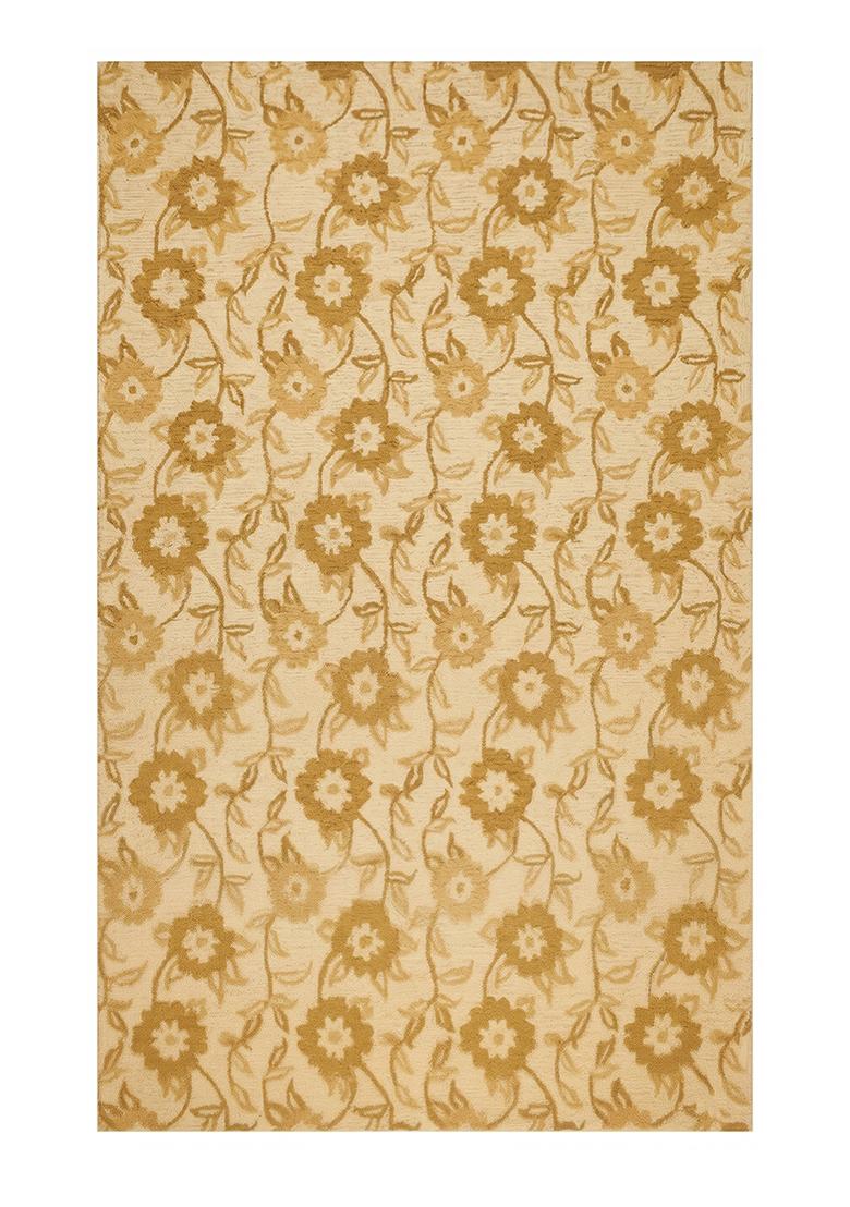 Saffron Rugs Hand Tufted Gold Floral Transitional Rectangular Wool Area Rug - Indya