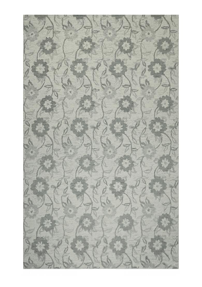 Saffron Rugs Hand Tufted Light Grey Floral Transitional Rectangular Wool Area Rug - Indya