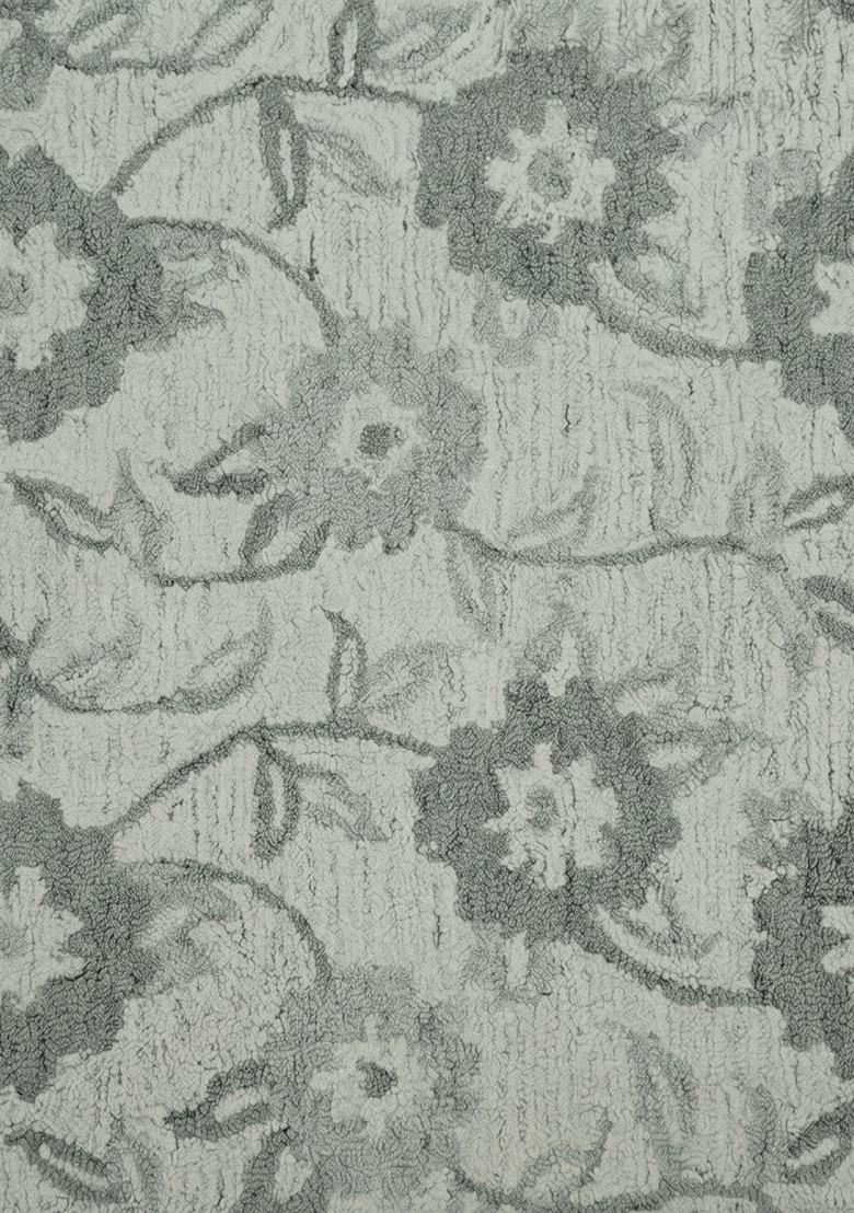 Saffron Rugs Hand Tufted Light Grey Floral Transitional Rectangular Wool Area Rug - Indya