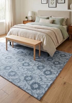 Saffron Rugs Hand Tufted Light Blue Floral Transitional Rectangular Wool Area Rug