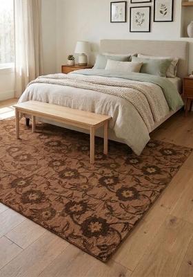 Saffron Rugs Hand Tufted Brown Floral Transitional Rectangular Wool Area Rug