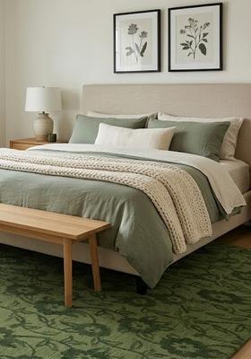 Saffron Rugs Hand Tufted Olive Green Floral Transitional Rectangular Wool Area Rug