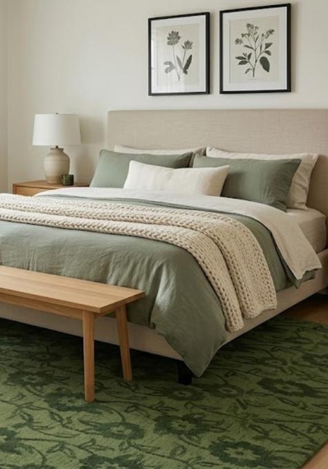 Saffron Rugs Hand Tufted Olive Green Floral Transitional Rectangular Wool Area Rug