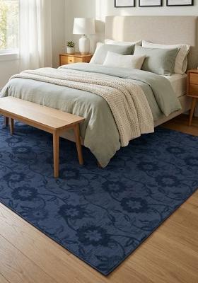 Saffron Rugs Hand Tufted Navy Blue Floral Transitional Rectangular Wool Area Rug