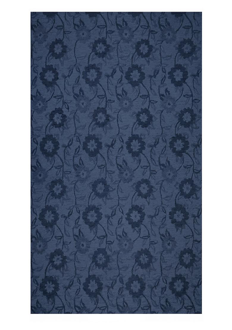 Saffron Rugs Hand Tufted Navy Blue Floral Transitional Rectangular Wool Area Rug - Indya