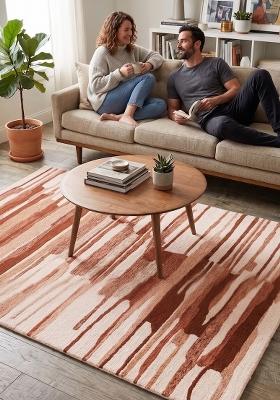 Saffron Rugs Hand Tufted Terracotta Rust  Contemporary Rectangular Wool Area Rug