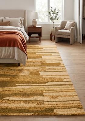 Saffron Rugs Hand Tufted Mustard Gold  Contemporary Rectangular Wool Area Rug