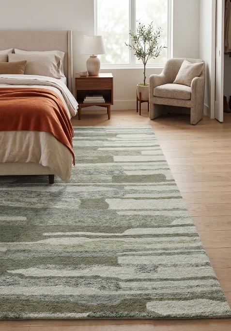 Saffron Rugs Hand Tufted Sage Green  Contemporary Rectangular Wool Area Rug