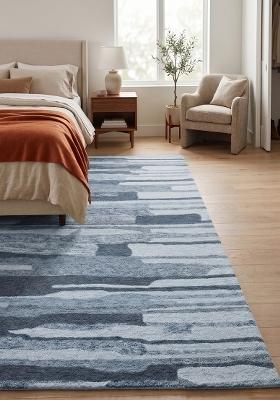 Saffron Rugs Hand Tufted Dusty Blue  Contemporary Rectangular Wool Area Rug