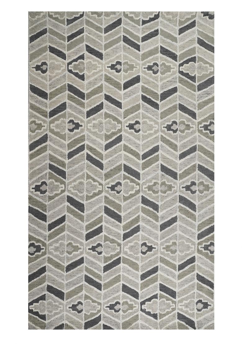 Saffron Rugs Hand Tufted Silver Geometric Transitional Rectangular Wool Area Rug - Indya